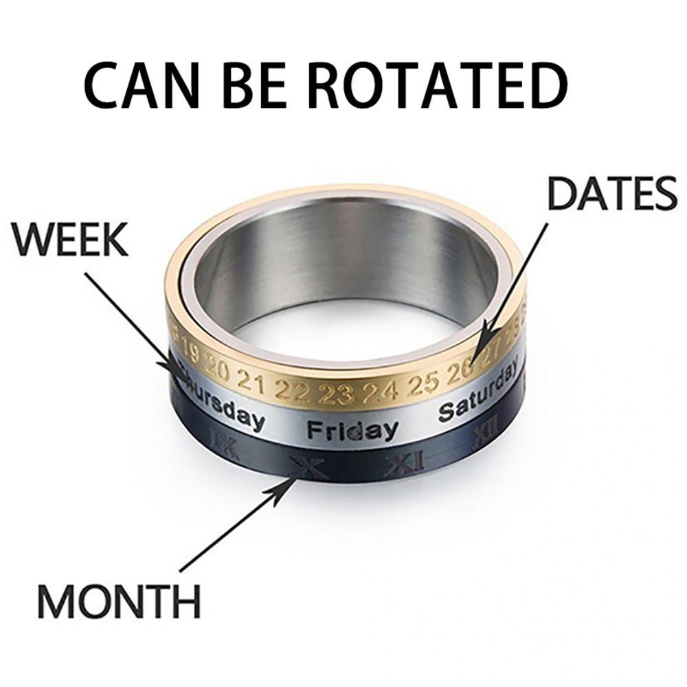 Steel Biker Date Time Calendar Roman Numerals Rings 3 Part Punk Rotatable