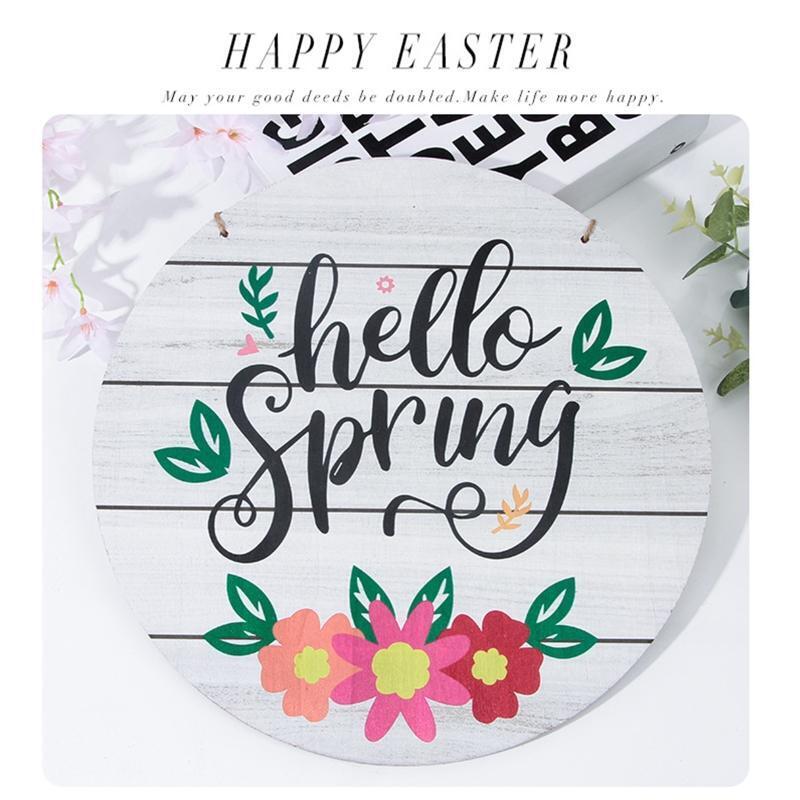 12 Inch Hello Spring Sign Wooden Rustic Front Door Hanger Festival Wall Hanging