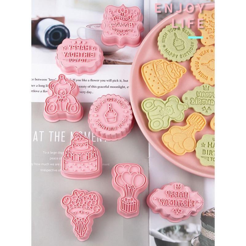 Plastic DIY Cookie Cutting Moulds Cute Baking Moulds Birthday Series Pastry Tool