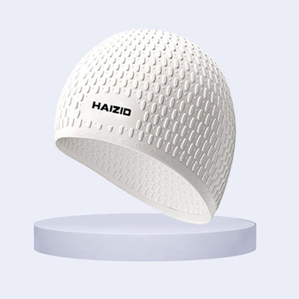 Waterproof Swimming Caps Women Men Silicone Ear Protection Swim Hat (White)