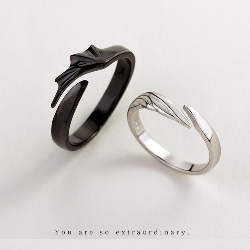 2Pcs/Set Hip Hop Angel And Devil Couple Ring Men Women Agjustable Open Ring