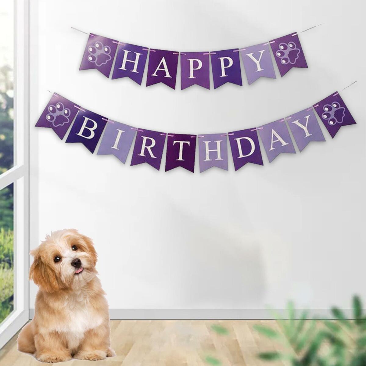 2x Cactus Puppy Happy Birthday Banner Decoration Ornaments For Window