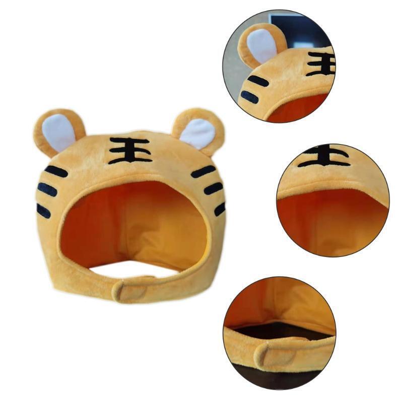 Plush-Made Hats with Tiger Stripes as Tools or Props for Photoshot Cartoon Caps