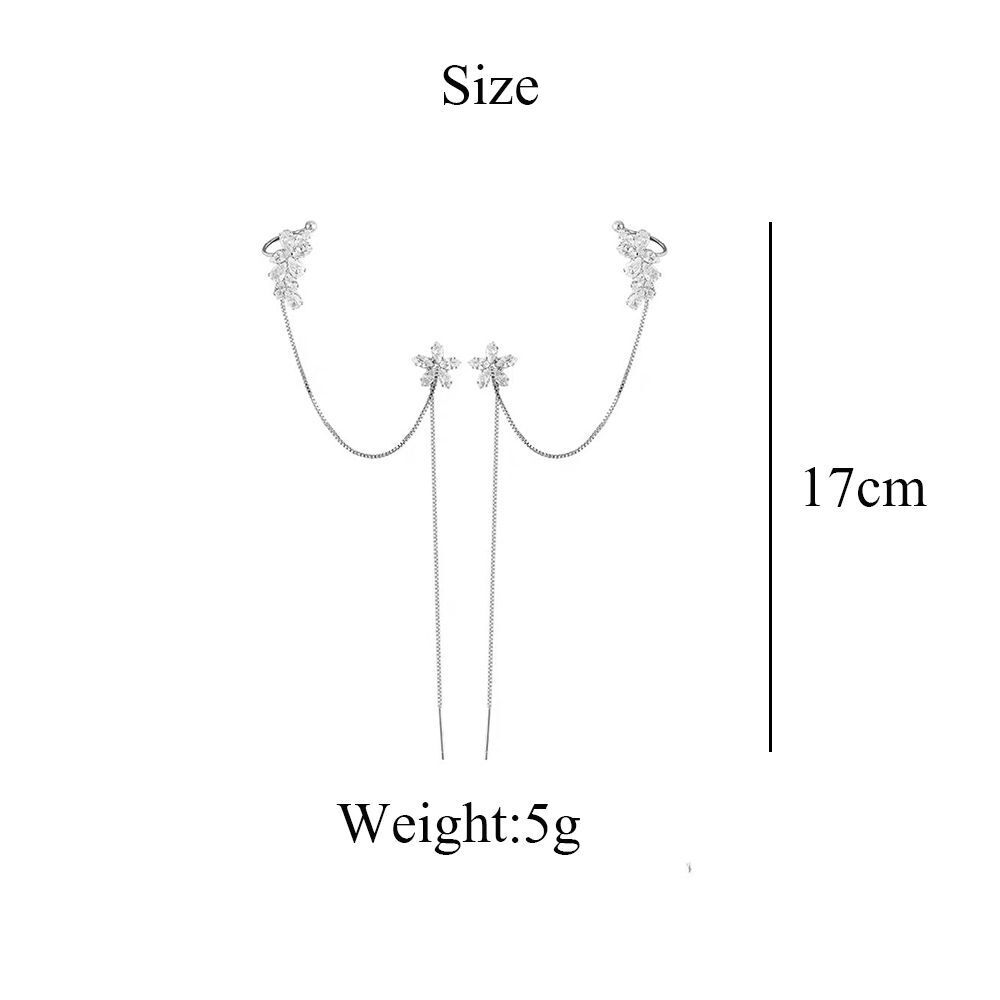 Chain Crystal Water Flower Ear Clip Ear Bone Tassel Earring Stud Earring