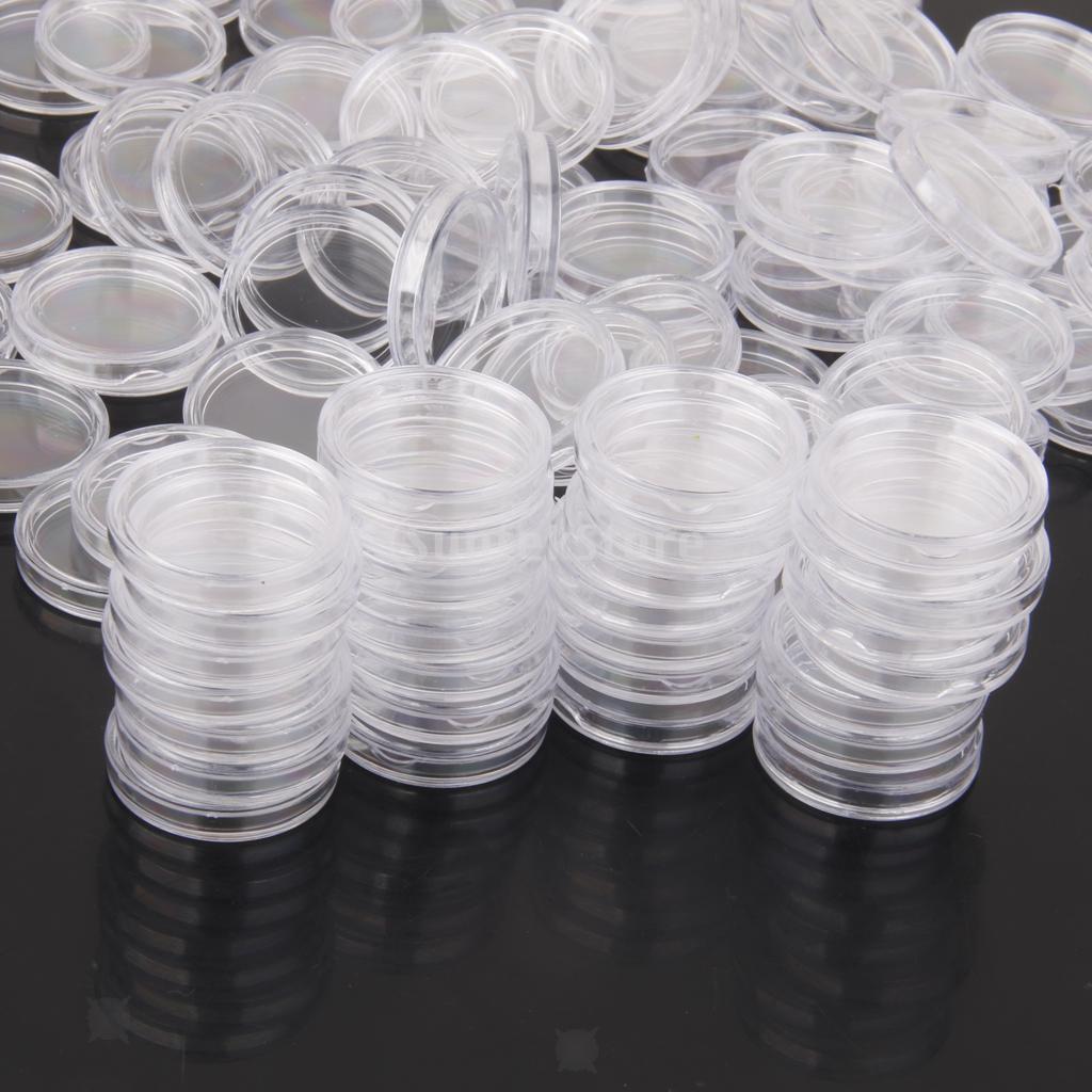 200Pcs Clear Plastic Memorial  Storage  Holders Box 20mm Dia