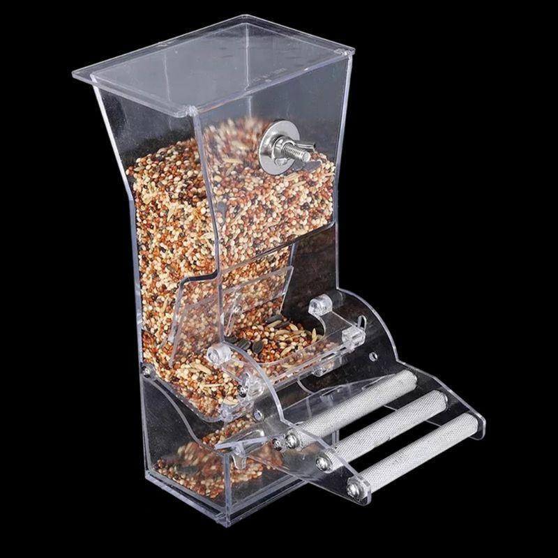 No Mess Bird Feeder Parrot Integrated Automatic Feeder with Perch Food Container