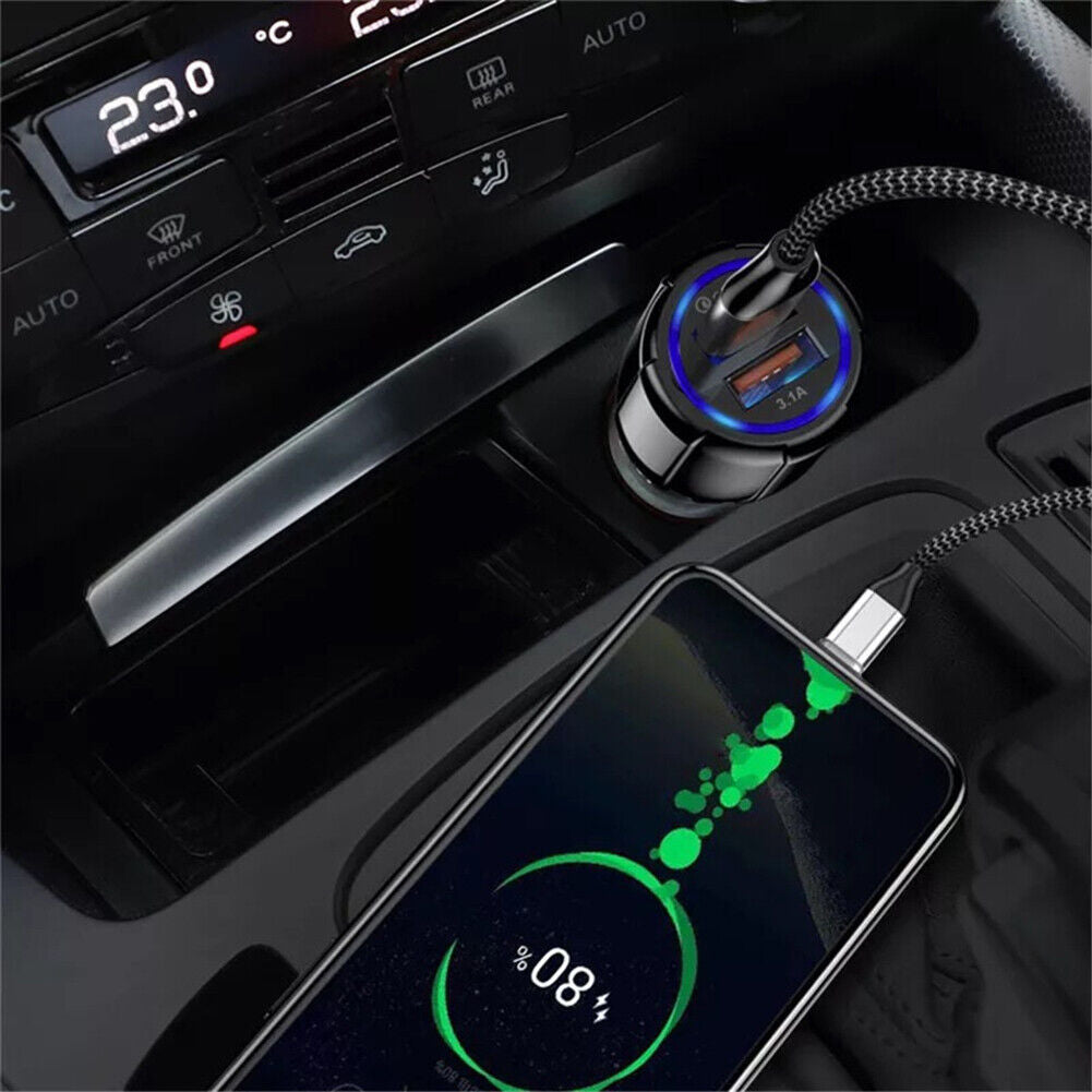 Phone Car Charger QC3.0 Dual USB Fast Charging Adapter for Mobile (Black)