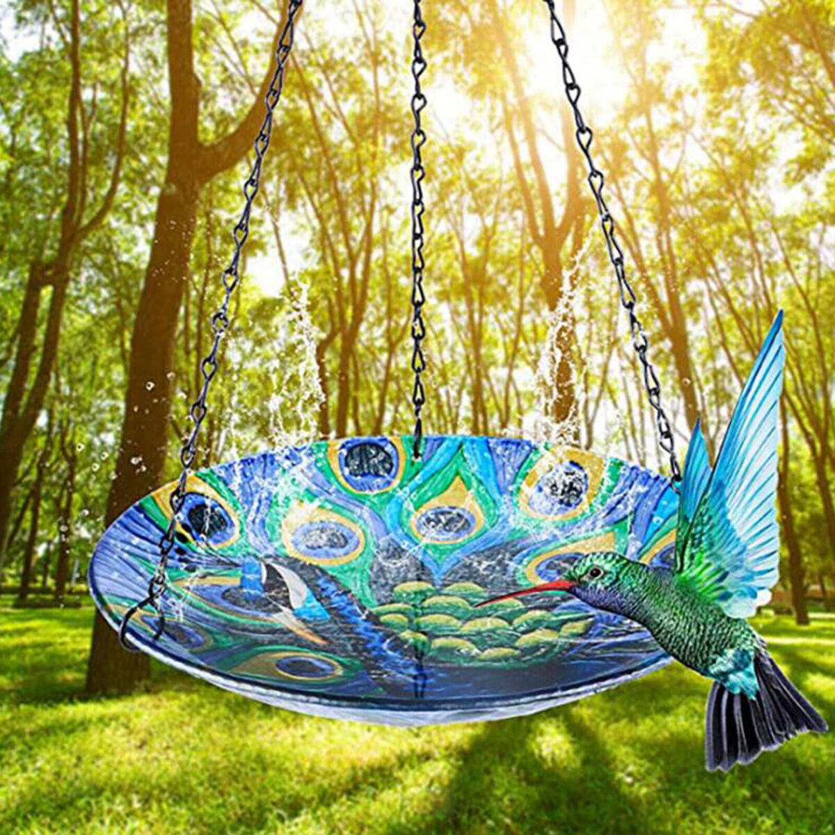 Hanging Bird Feeder Food Solar Light Hot Melt Painted  Decor