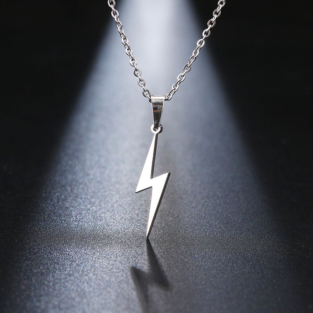 Jewelry Metal Men Lightning Pendant Long Chain Necklace Choker Stainless Steel