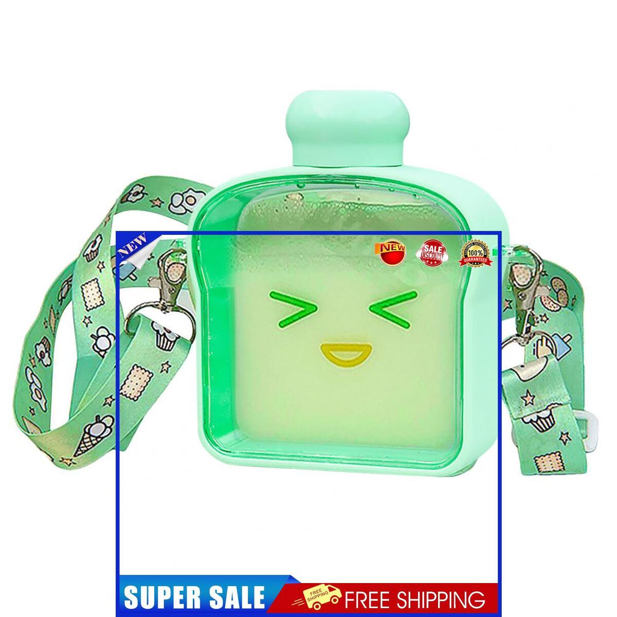 Clear Water Bottles Bread Shape Cup with Rotatable Threaded Lids (Green)