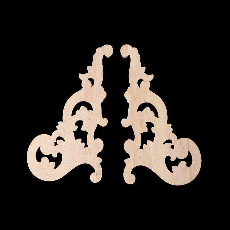 1 Pair Wood Carved Corner Onlay Applique Frame Decor Furniture Unpainted Home