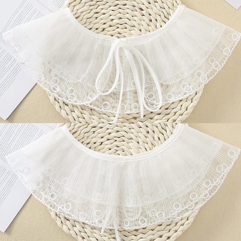 Women Double Layer Organza Faux Collar Shawl Lace-Up Sunscreen Necklace Poncho