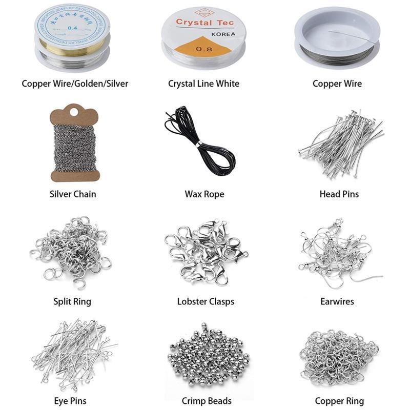 2456Pcs Jewelry Making Supplies Kit with Assorted Beads Charms Findings Pliers