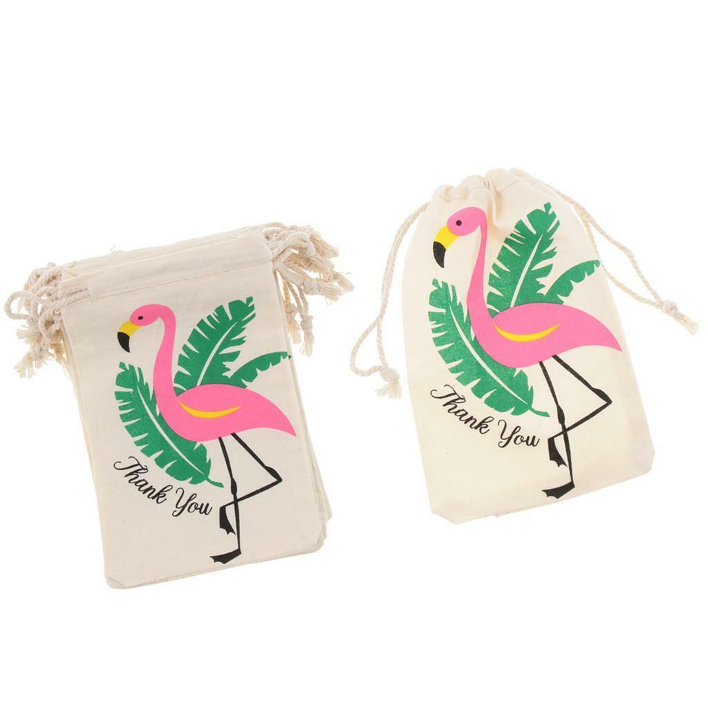 20pcs Flamingo Thank you  Linen Jewelry Pouch Drawstring Bag Favor