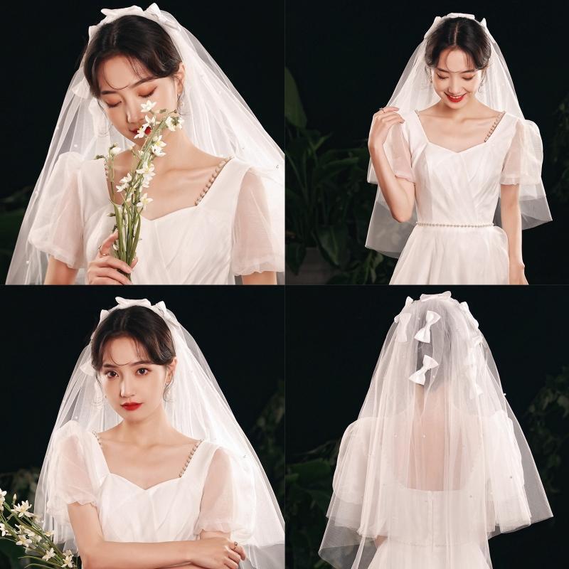 Wedding Bridal Veil Simple Cut Edge Short Sheer Veils 2 Tiers 24-32 Inch Long