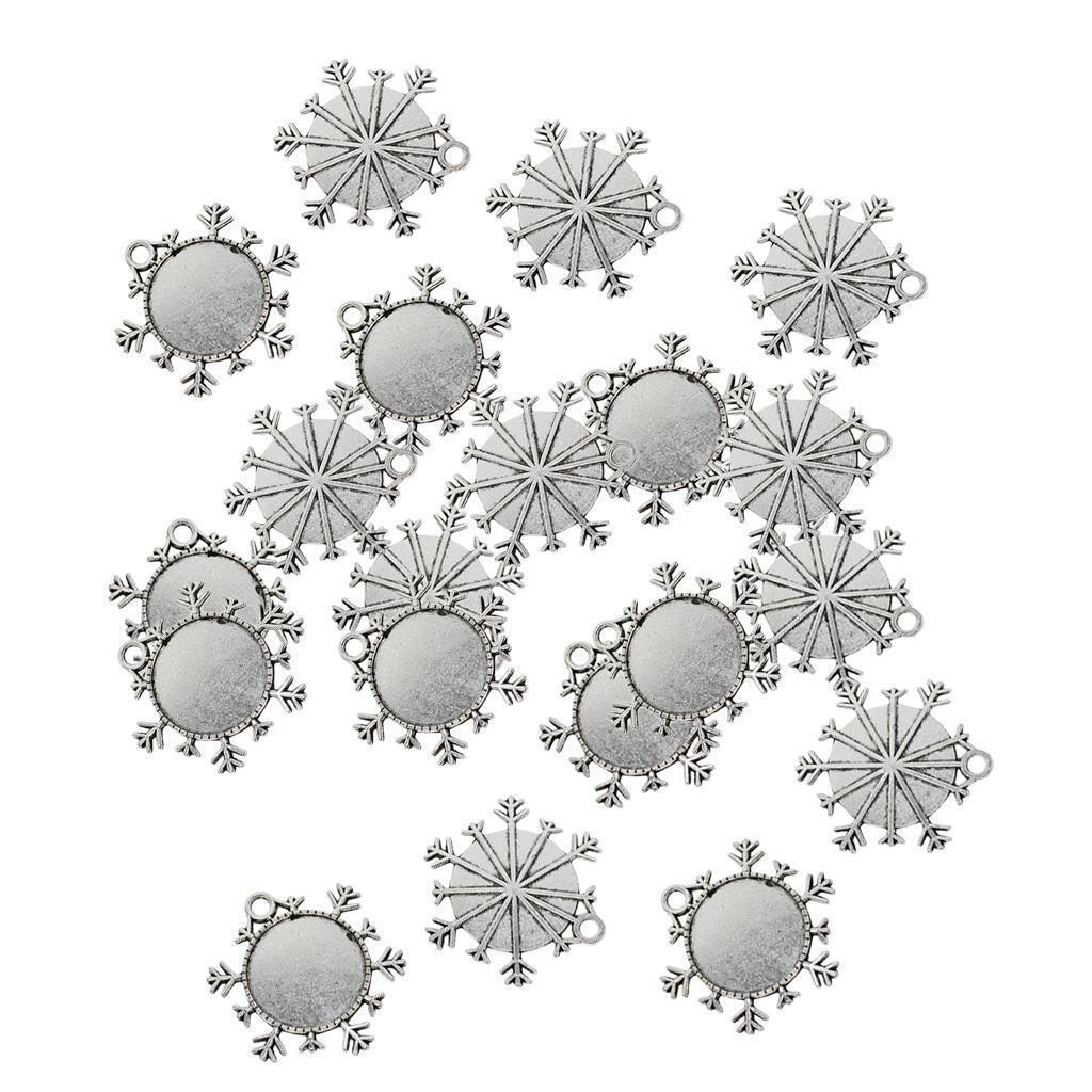 20 Pieces 25mm   Blank Snowflakes Round Bezel Pendant Tray Base