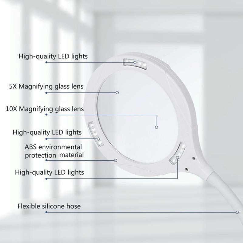 5X 10X Rechargeable Magnifying Glass with Stand & Clamp ,Brightness Adjustable