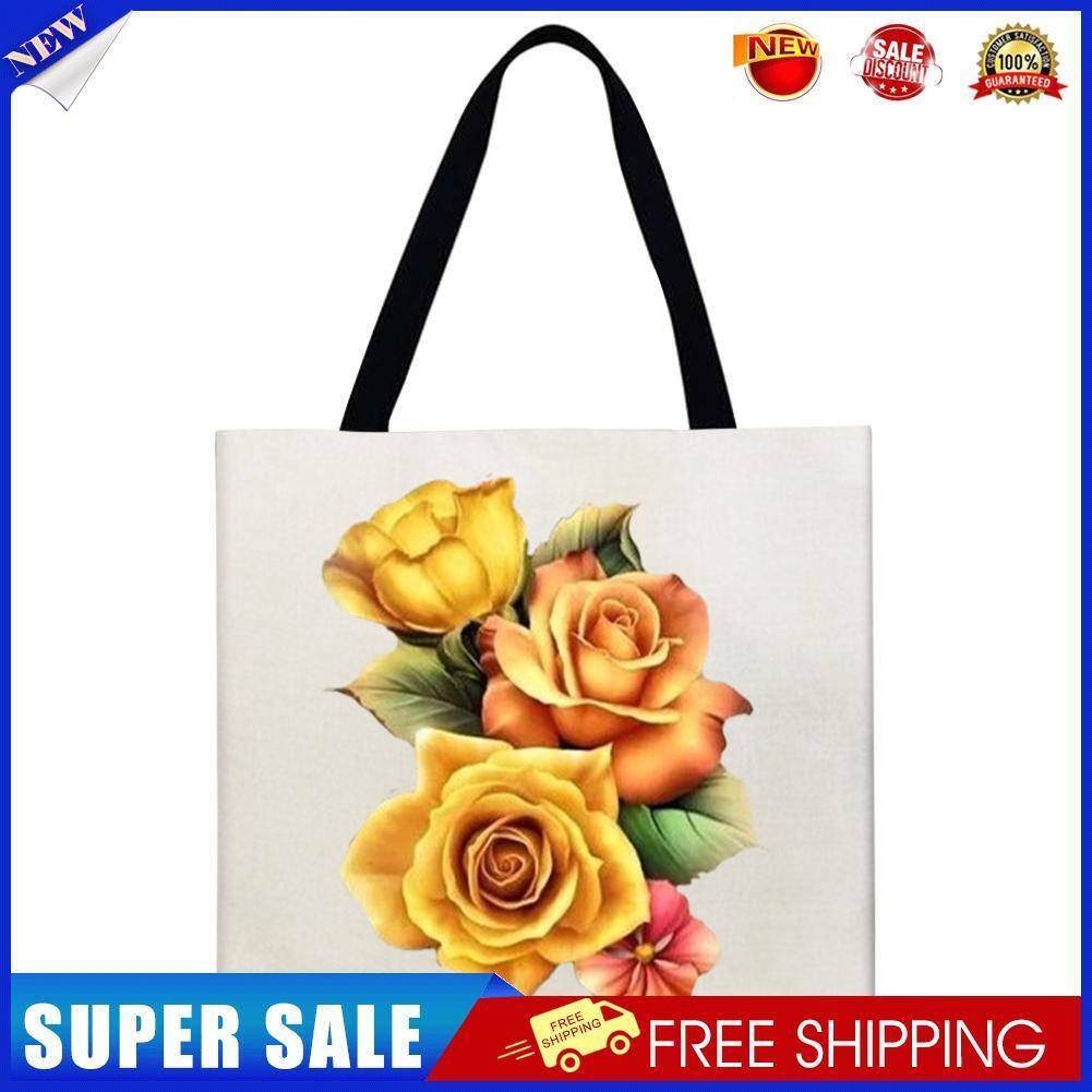 Flowers Printed Shoulder Shopping Bag Casual Large Tote Handbag (40*40cm)