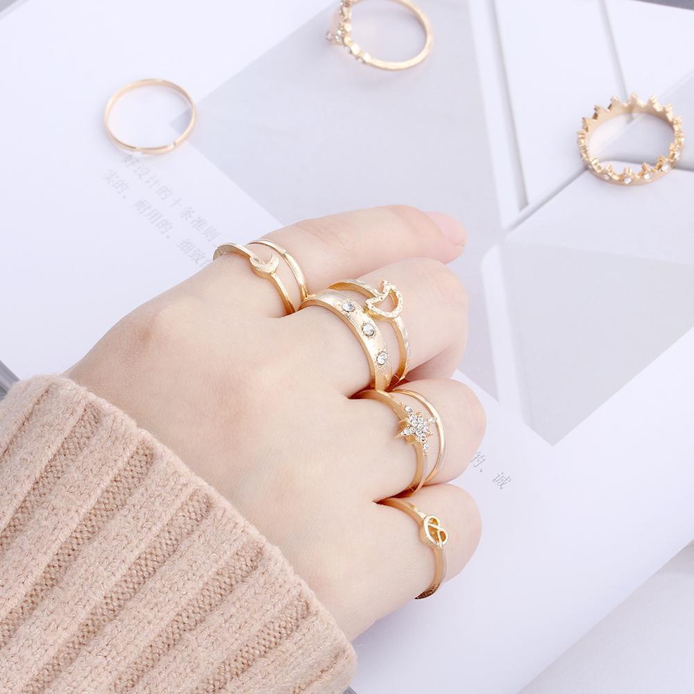 Jewelry Accessories Knuckle Midi Crown Finger Rings Opal Rings Set Moon Star