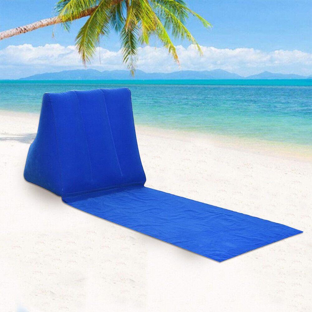 Inflatable Beach Mat Camp Lounger Back Pillow Triangle Cushion (Dark Blue)