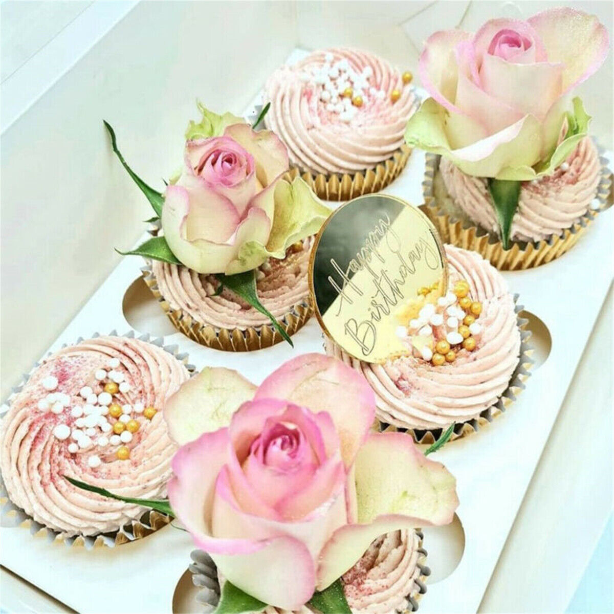 5Pcs Happy Birthday Cupcake Topper Acrylic for Birthday Party Cake Decoration
