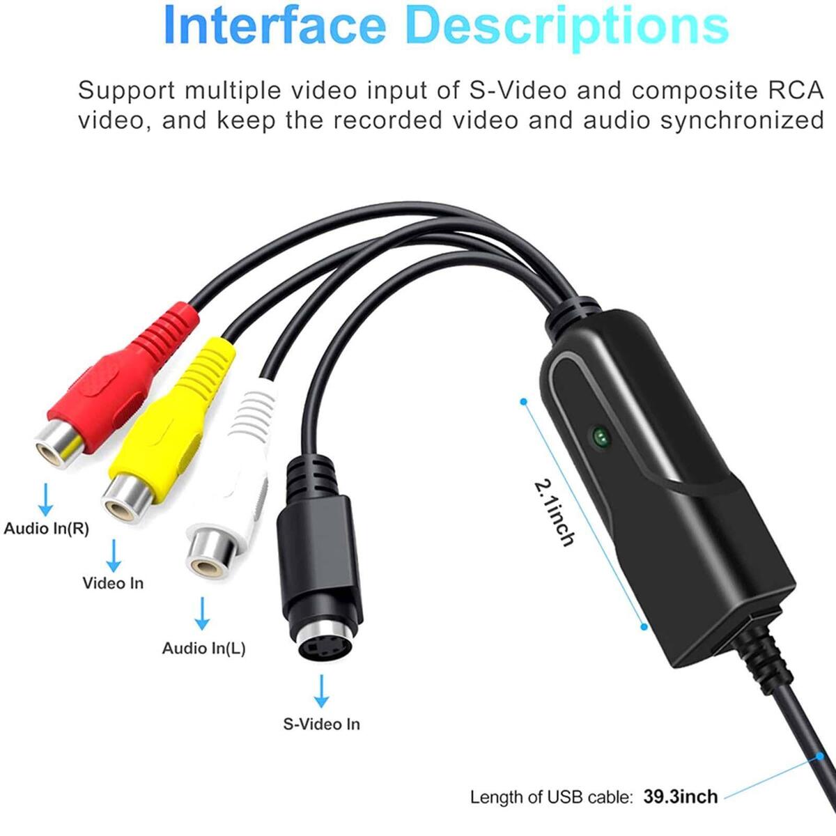 USB 2.0 Audio Video Converter Transfer Grabber Adapter Cable for PC