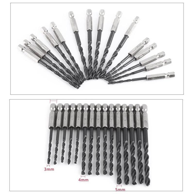15 Pcs Strong High Speed Steel Hexagon Black Twist Drill  for Wood Metal Opening