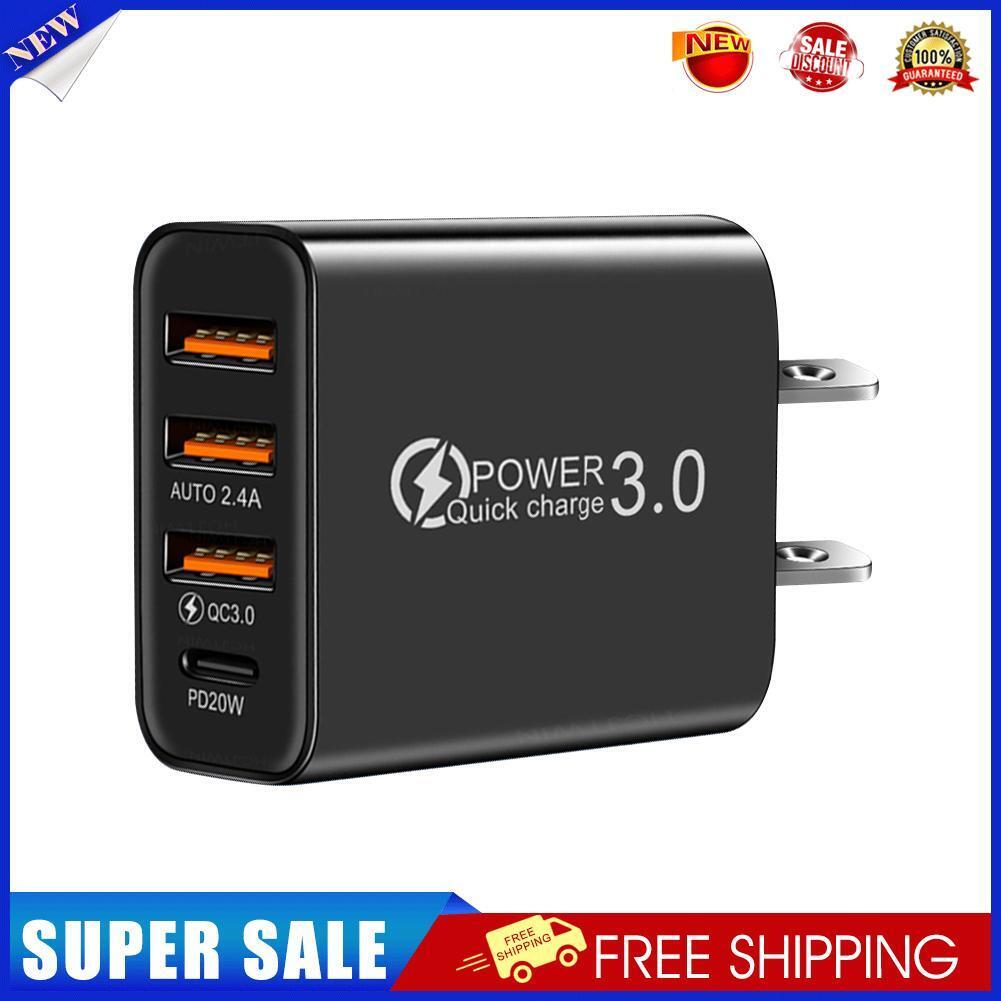 3USB+PD20W Type-C Phone Charger Smartphone Charging Adapter (US Plug Black)