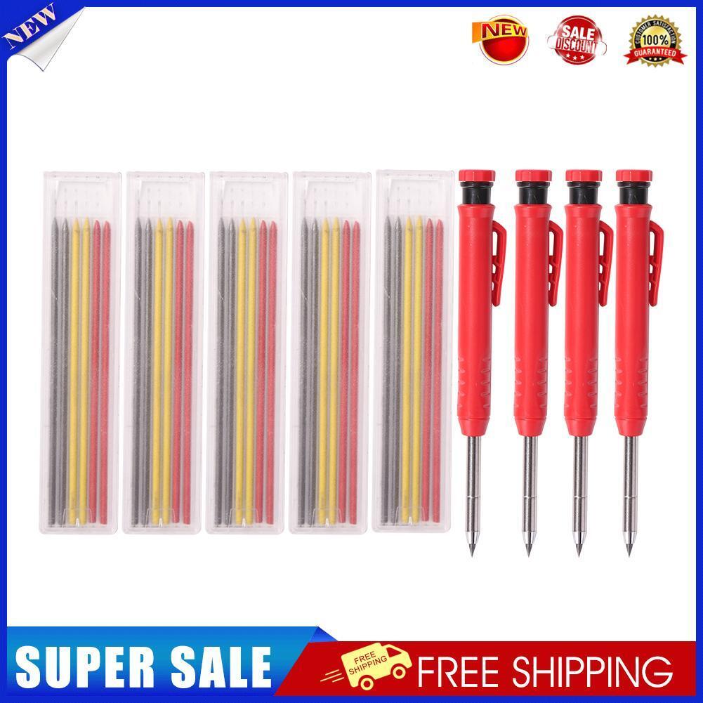 4pcs Carpenter Pencil with 30 Refill Built-in Sharpener Long Nosed Marker