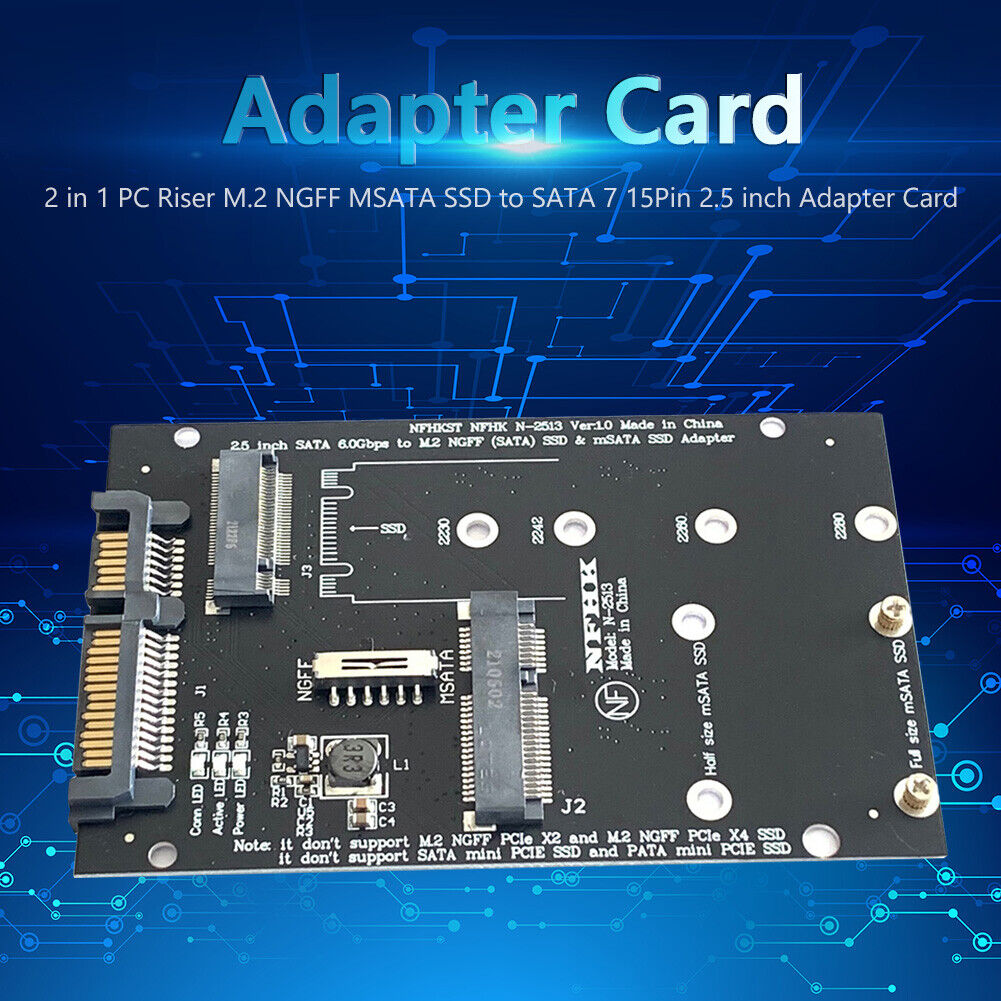 2 in 1 PC Riser M.2 NGFF MSATA SSD to SATA 7 15Pin 2.5 inch Adapter Card