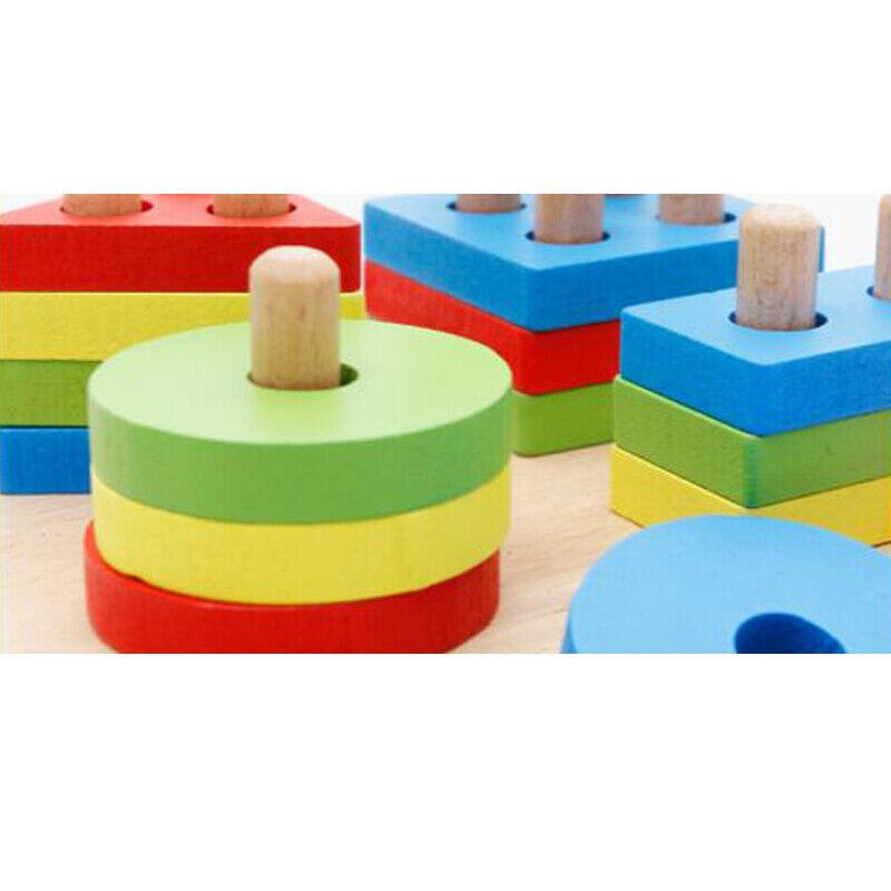 Wooden Shape Blocks Montessori Educational  Baby Toddler Shape Matching