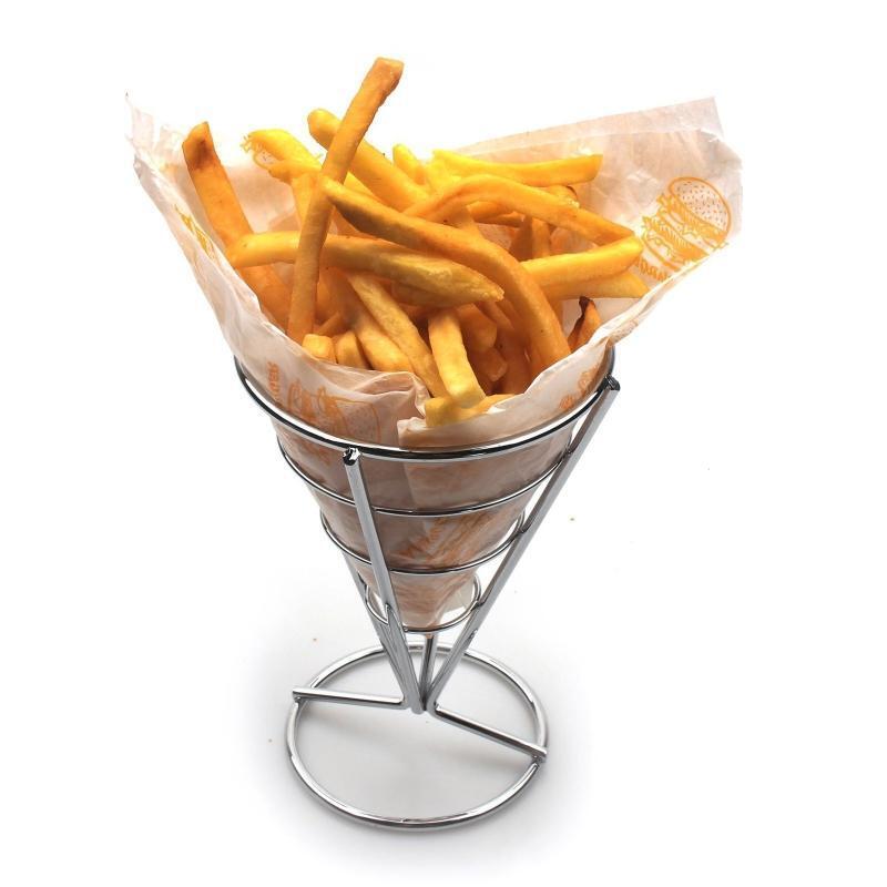 Stainless Steel Fry Holder With Sauce Dippers Metal Fried Chicken Display Rack