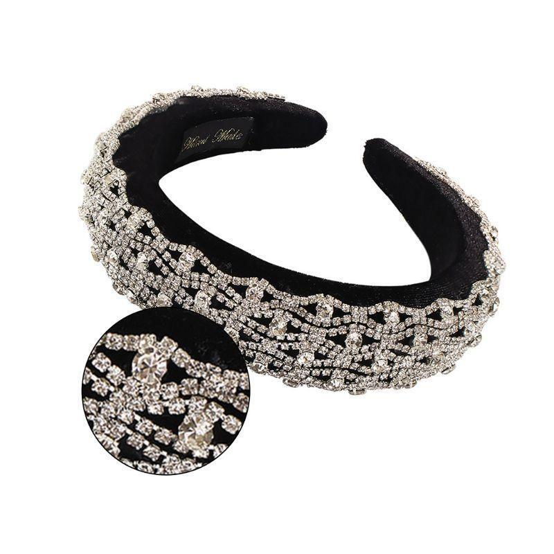 Sponge Padded Jewelry Headband Glitter Wavy Rhinestone Chain Velvet Hair Hoop