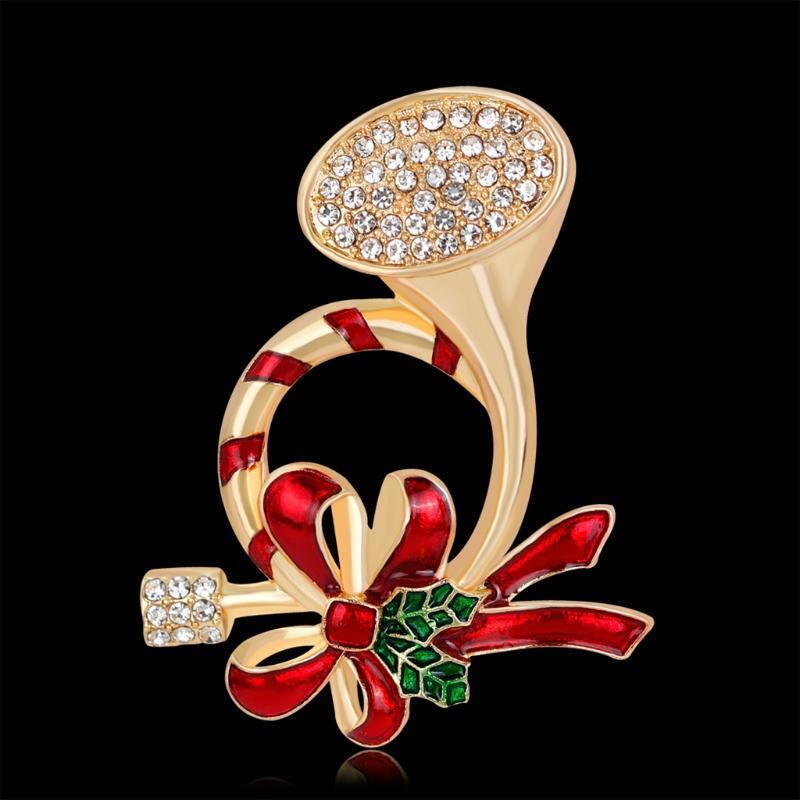Christmas Brooch Pins Horn Rhinestone Bowknot Winter Creative Jewelry Women Gift