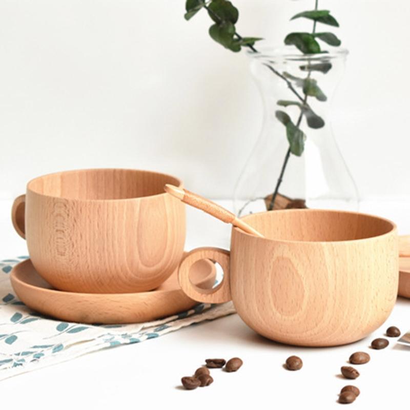 Log Color Natural Wood Coffee Tea Cups Beer Juice Milk Mugs Beech Material