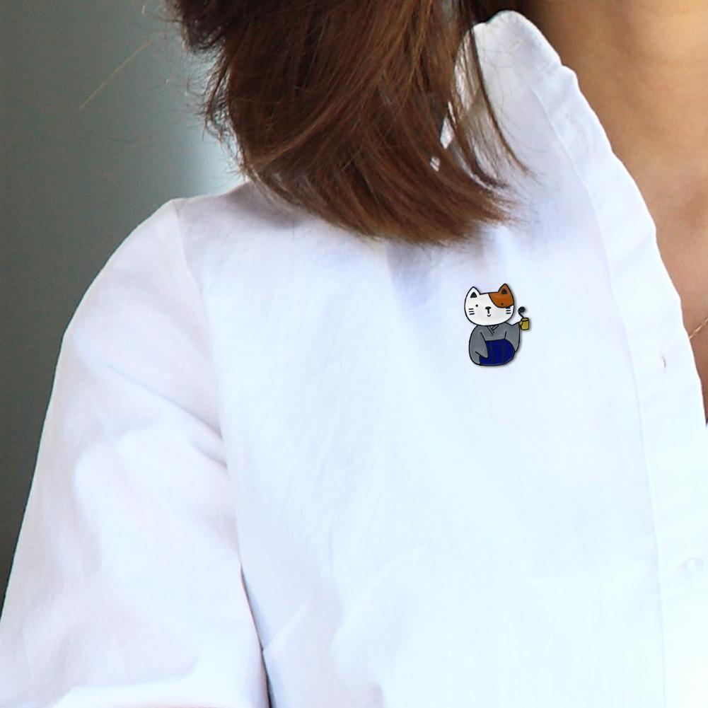 Japanese Kimono Cat Pins Brooch Fashion Badges Jacket Jewelry Gift (Blue)