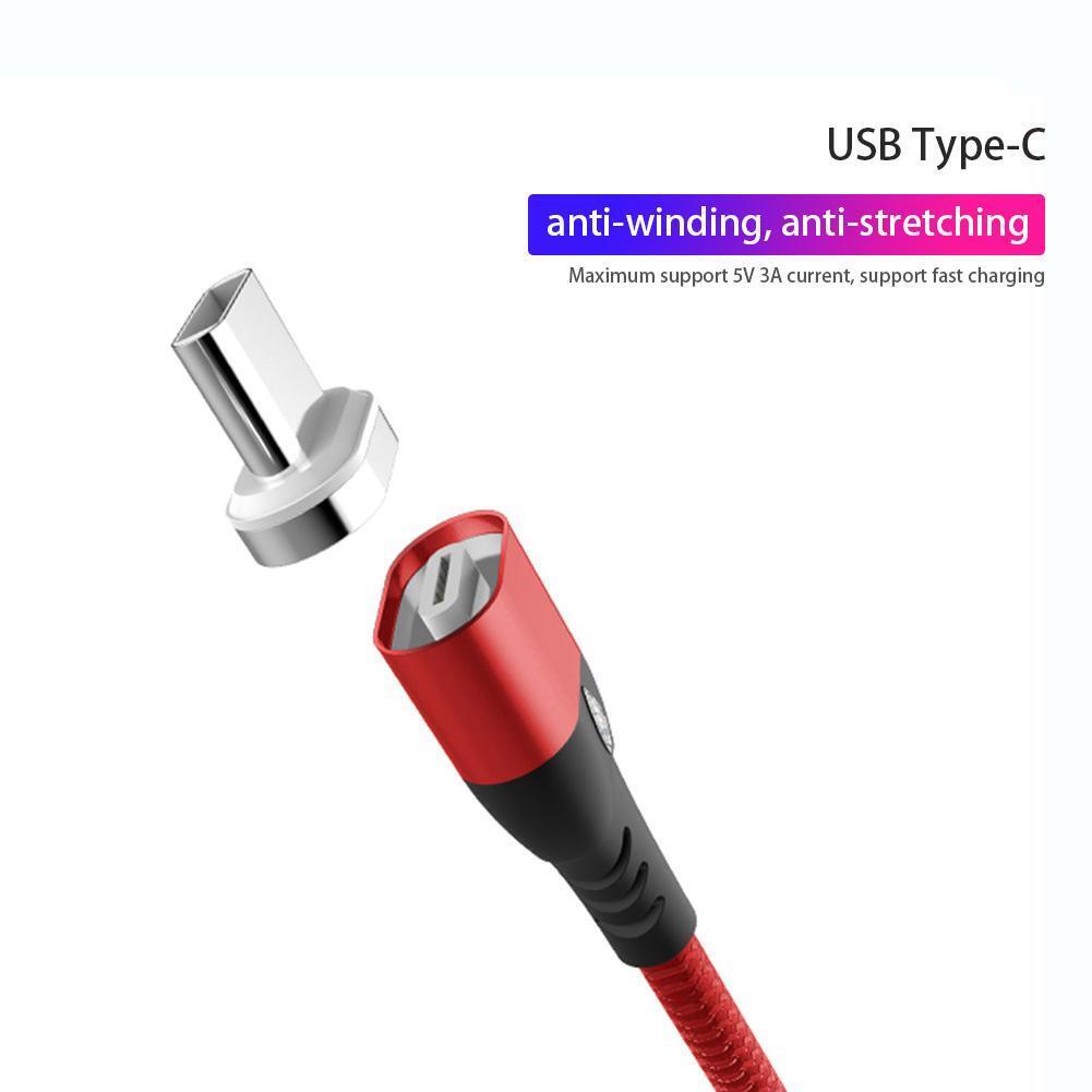 Magnetic Type-C Nylon Braided 1m 5V 3A Charging Data Cable w/Light (Red)