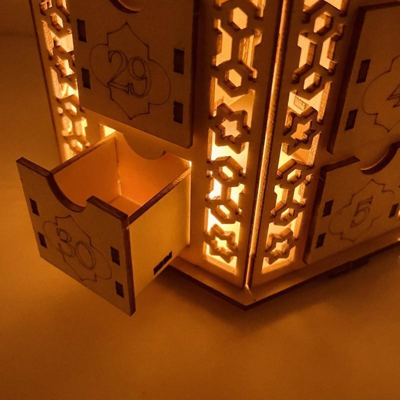 Eid Mubarak Palace Wooden Ornament Led Lantern Calendar Cabinet Crafts