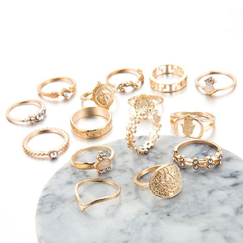 15x Fashion Opal Religious Coin Diamonds Finger Ring Jewelry Set for Daily Wear