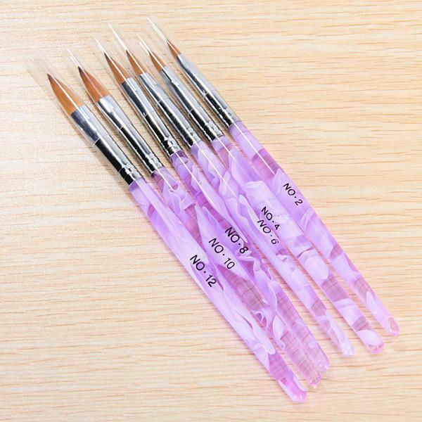 Acrylic Nail Art UV Gel Carving Pen Brush Liquid Powder DIY Pack of 6