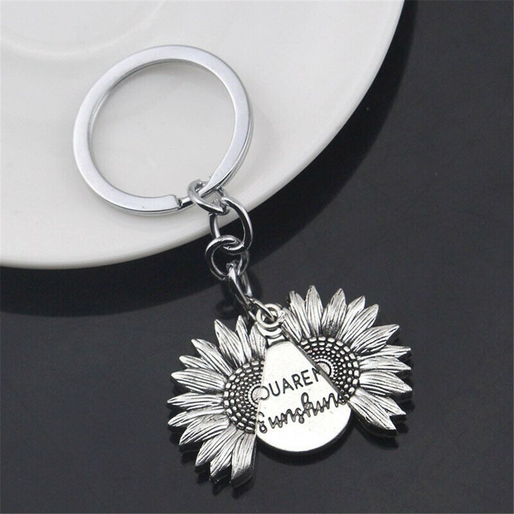 Open Locket Flower Car Keyring Sunflower Keychain Pendant You Are My Sunshine