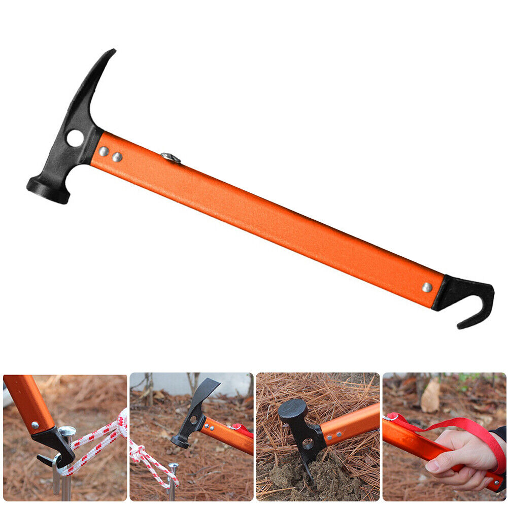 Outdoor Camping Tent Peg Hammer Steel Hiking Stakes Nail Puller (Orange)