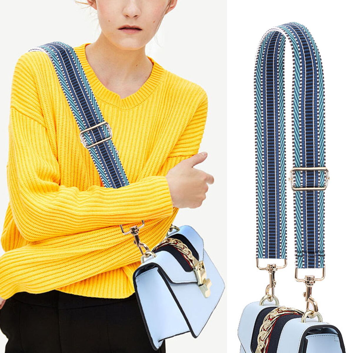 Replacement Bag Strap Universal Adjustable Wide Shoulder Belt (Blue+Brown)