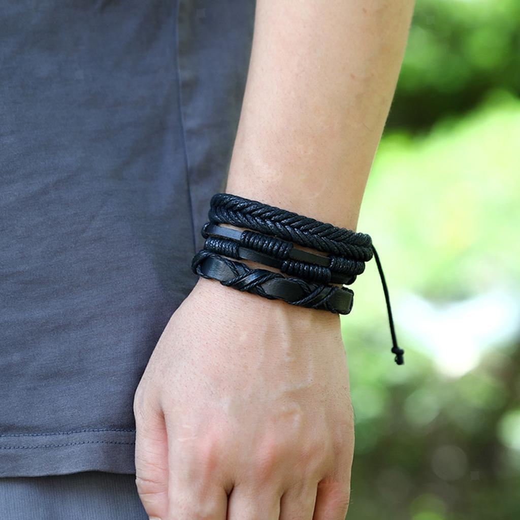 10 Pieces Braided Leather Bracelet Gift Punk Rock for  Friendship