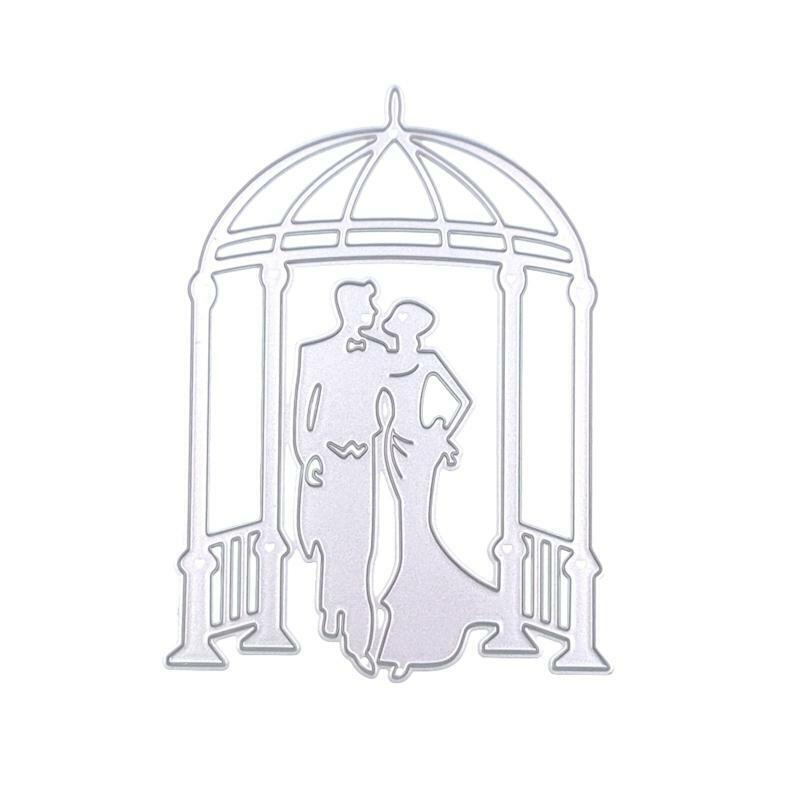 Wedding Dress Couple with Pavilion Metal Cutting Dies Stencil DIY Card Template