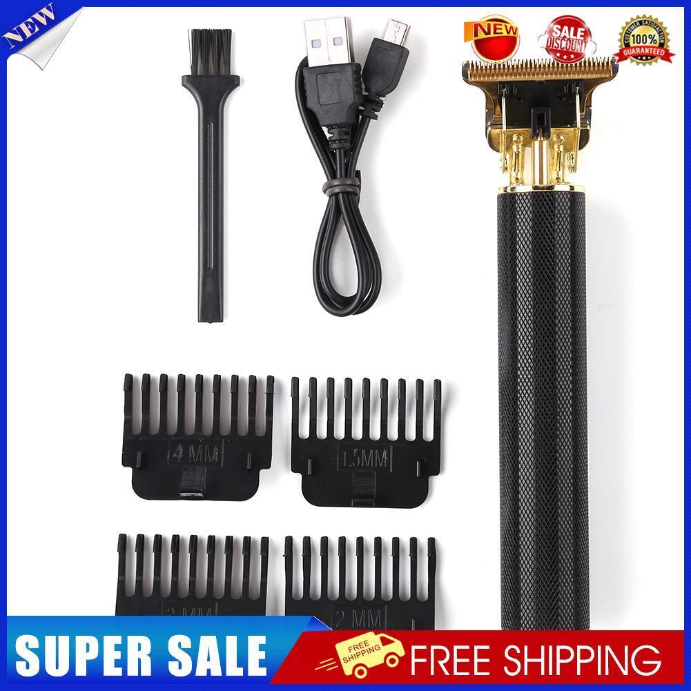 Rechargeable Hair Trimmer Metal Professional Engraving Hair Clipper (Black)