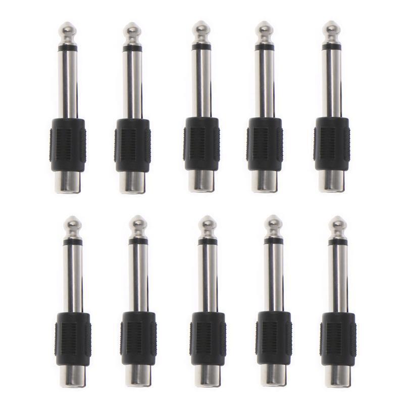 10 Pcs RCA Female Jack To 6.35mm 1/4" Male Mono Plug Audio Adapter Connector