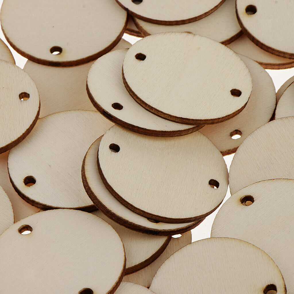 50Pcs Round Unfinished Wooden Slices Discs DIY Tags Art Crafts Jewelry Pendants