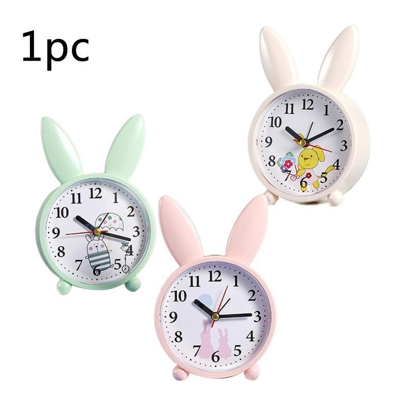 Cute Cartoon Rabbit Alarm Clock Mute Time Clocks Wake Up Silent Clock