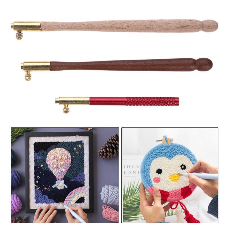 3 Pcs Embroidery Crochet Hooks with 9 Needles Wooden Handle French Tambour Hooks